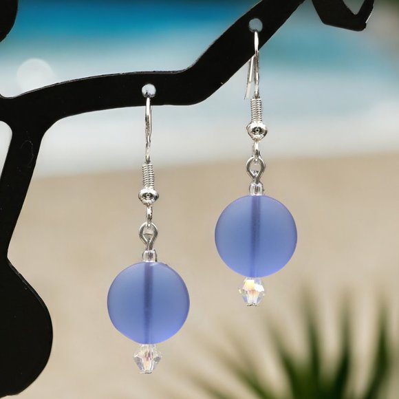 Sea Glass Earrings Circle Blue - Picture 1 of 5